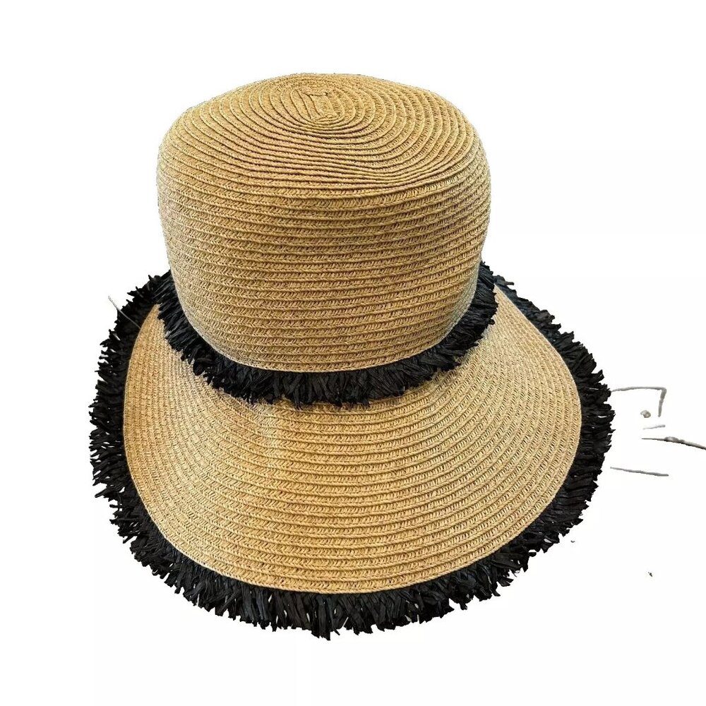August Hats Paper Woven Fringed Trimmed Sun Hat size M NEW